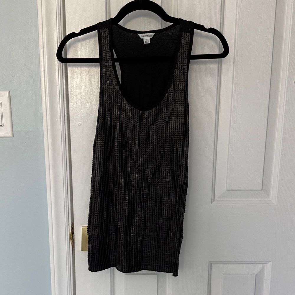 Calvin Klein Black Sequin Scoop Tank
